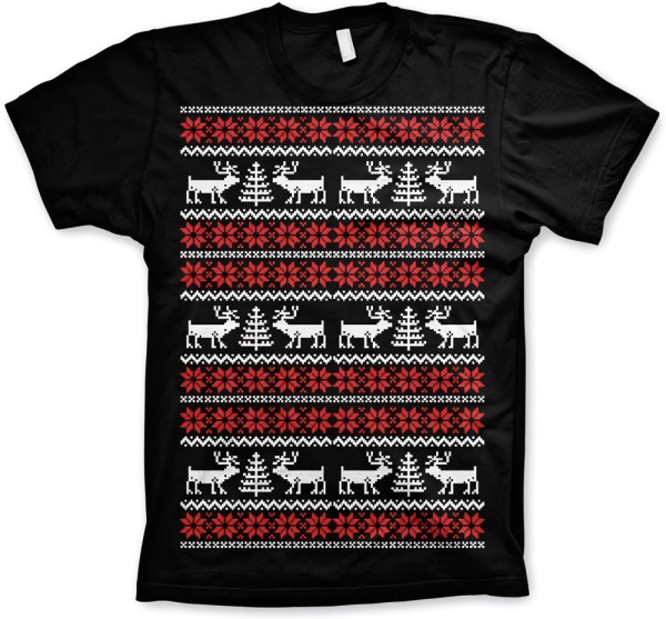 Hybris Christmas Knit Pattern White/Red T-Shirt Black