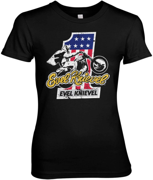 Evel Knievel No. 1 Girly Tee Damen T-Shirt Black