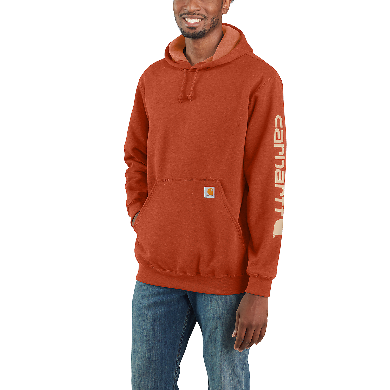 Carhartt Sleeve Logo Hooded Sweatshirt Jasper Heather Hoodies Sweatshirts Men s Clothing Workwear kustom kult