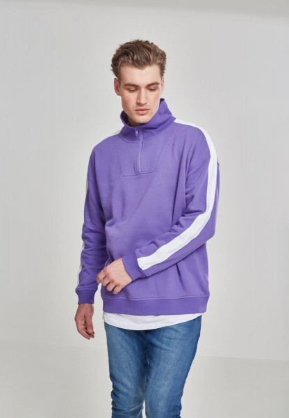 Urban Classics Sweatshirt Oversize Sweat Shoulder Stripe Troyer Ultraviolet/White