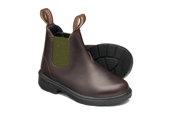 Blundstone Kinder Stiefel Boot #2394 Brown Leather with Olive Elastic (Kids)