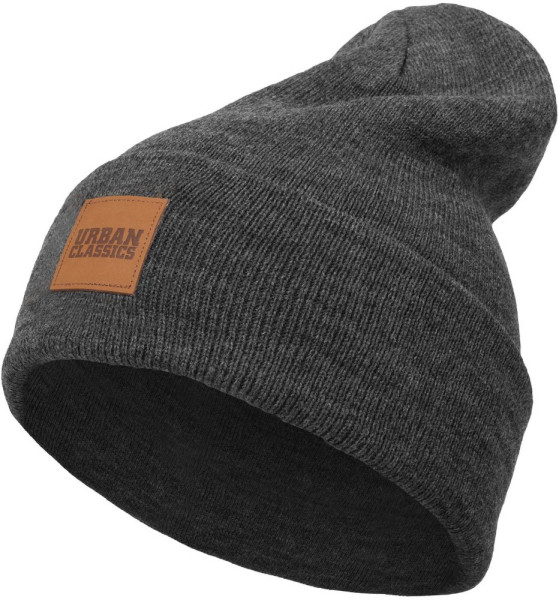 Urban Classics Beanie Leatherpatch Long Beanie Charcoal