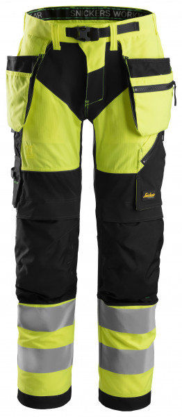 Snickers FlexiWork Hi-Vis Arbeitshose m. Holstertaschen, Kl. 2, EN 14404, 20471 HV-Gelb-Schwarz