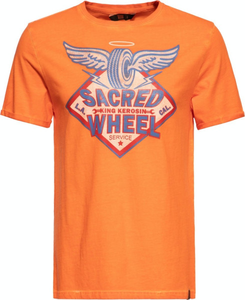 King Kerosin Sacred Wheel Oil Washed T-Shirt Orange