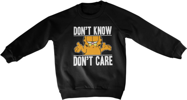 Garfield Don't Know Don't Care Kids Sweatshirt Kinder Black