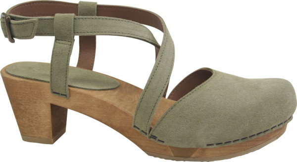 Sanita Clogs Damen Sandale Wood- Linja Square Flex Sandal Green