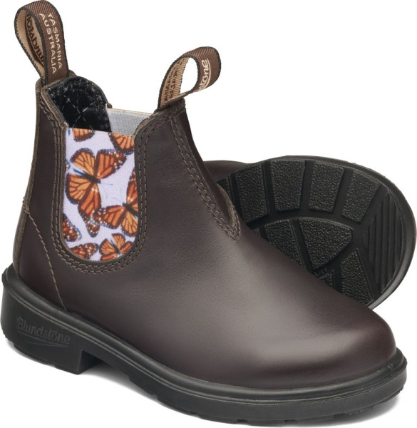 Blundstone Kinder Chelsea Boots #2395 Brown Leather With Butterfly Lilac Elastic (Kids)