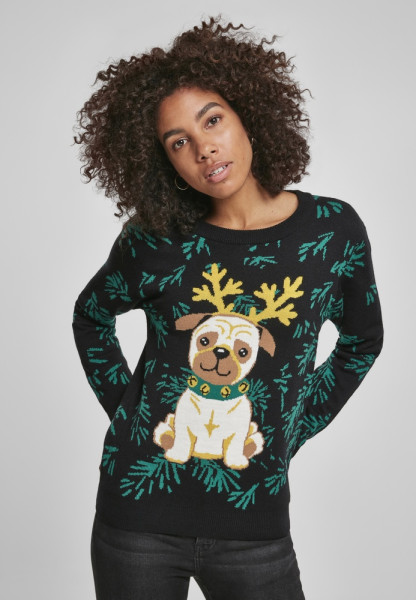 Urban Classics Damen Ladies Pug Christmas Sweater TB3243