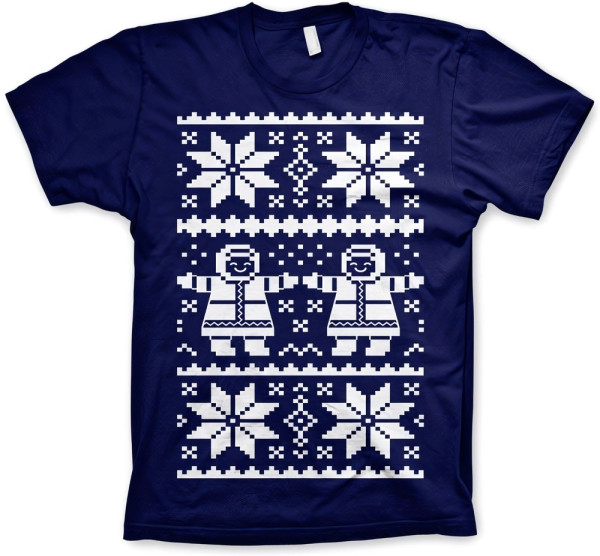 Hybris Retro X-Mas Knit Pattern T-Shirt Navy