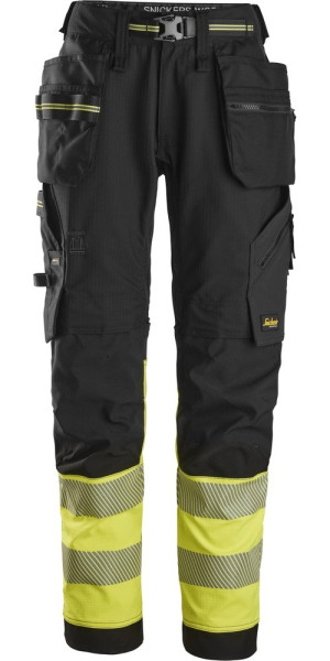 Snickers Warnschutzhose High-Vis Stretch Arbeitshose mit Holstertaschen, Kl. 1 Schwarz/High-Vis Gelb