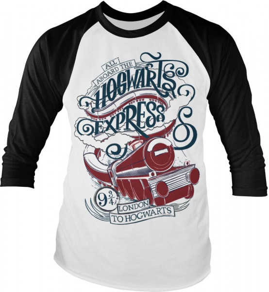 Harry Potter All Aboard The Hogwarts Express Baseball Longsleeve Tee White-Black