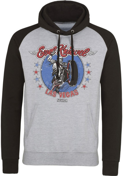 Evel Knievel In Las Vegas Baseball Hoodie Heather-Grey-Black