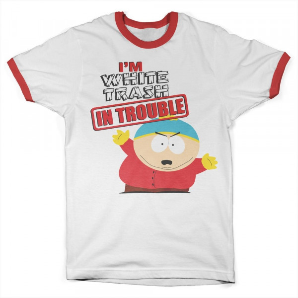 South Park I'm White Trash In Trouble Ringer Tee T-Shirt White-Red